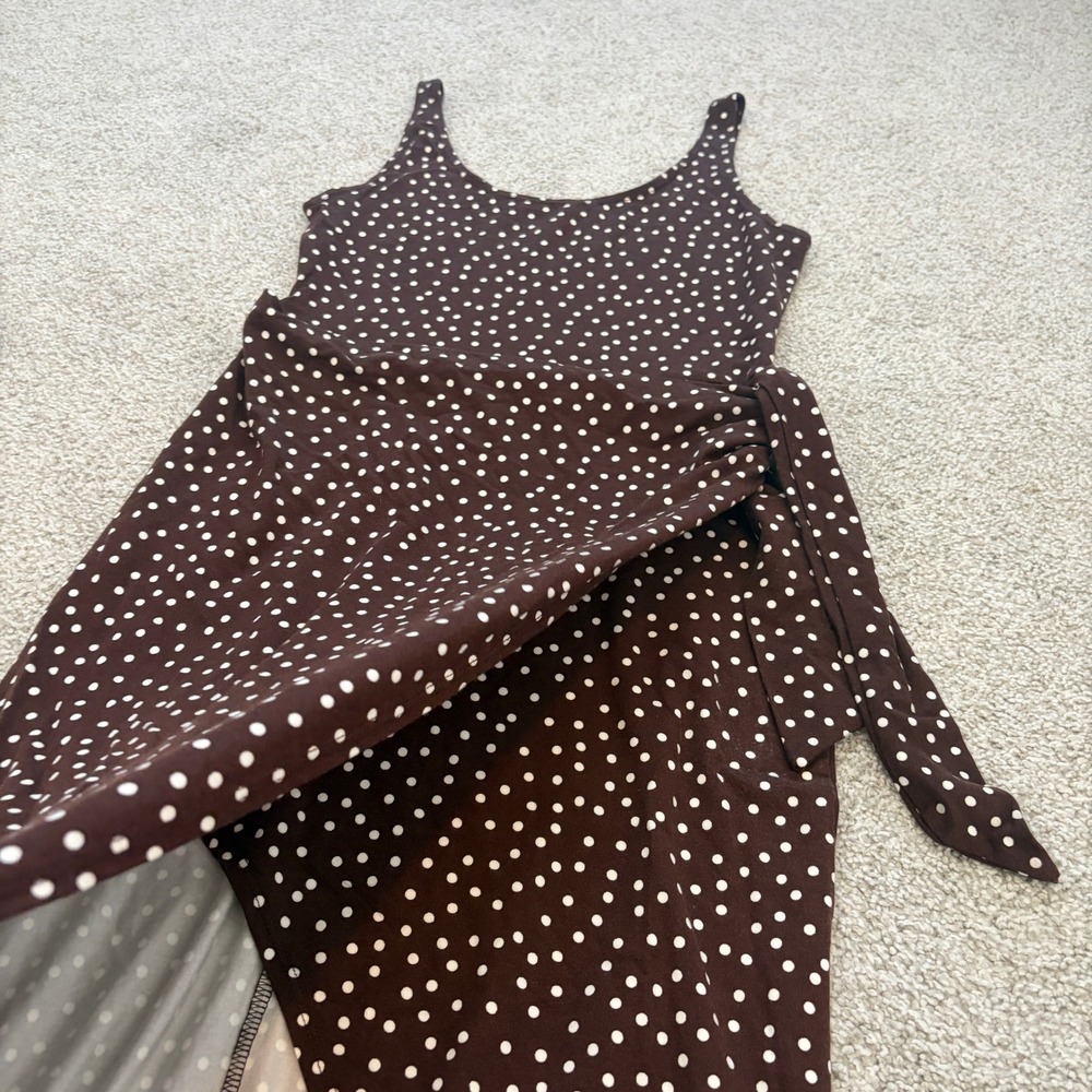 Reformation Kaila Wrap Dress Womens S Brown Polka Dot Tank Midi Retro Mod - Picture 4 of 7